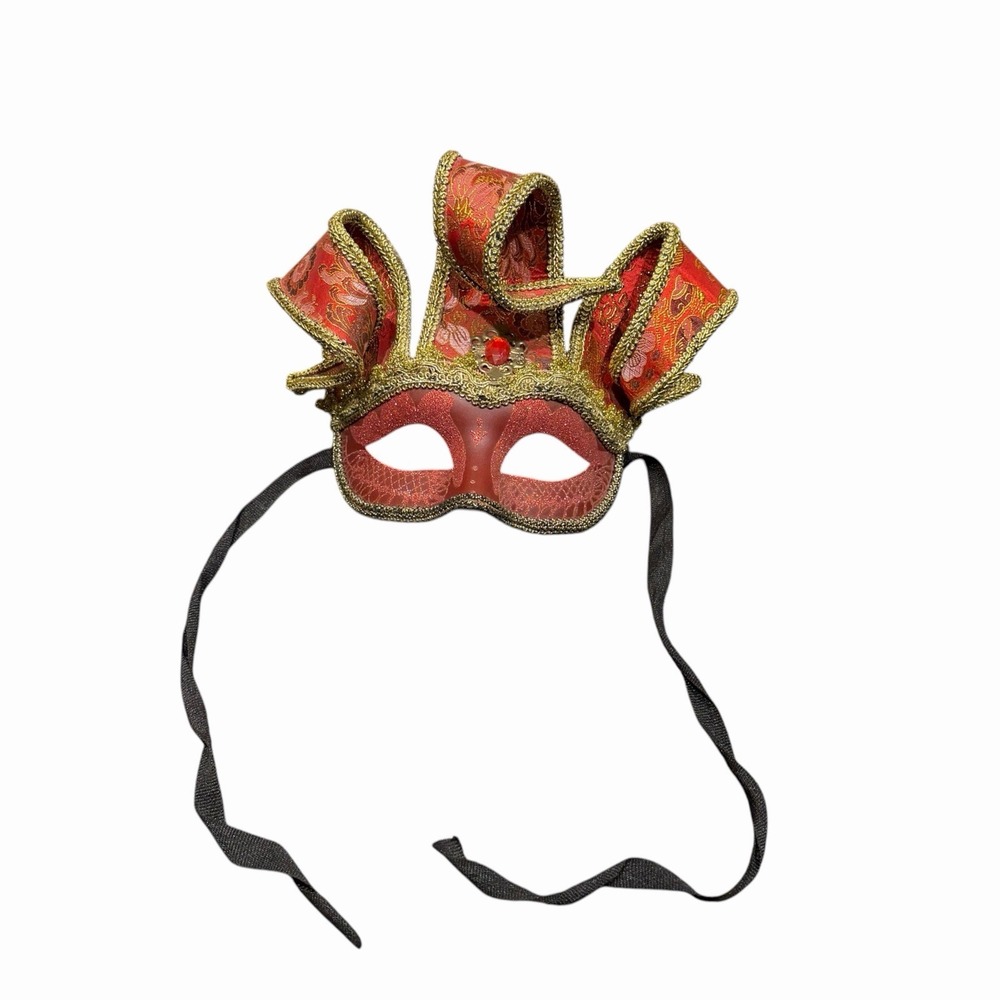 Red Gold Venetian Masquerade Mask Ornate Brocade Mardi Gras Costume Halloween